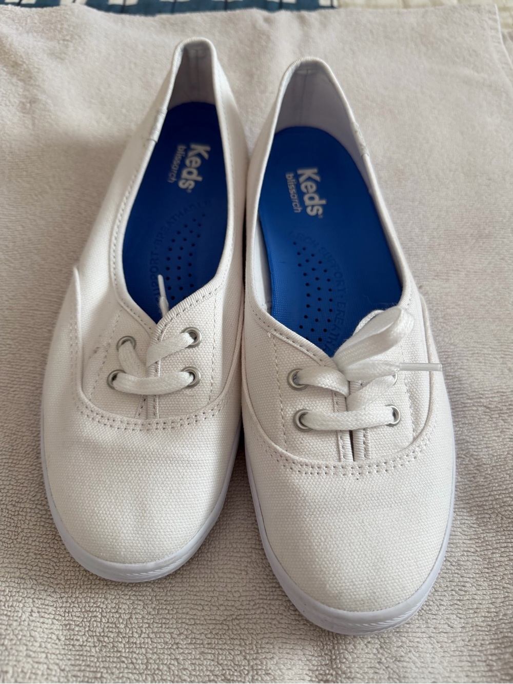 Keds White Canvas Lace-Up Sneakers with Blue Insole